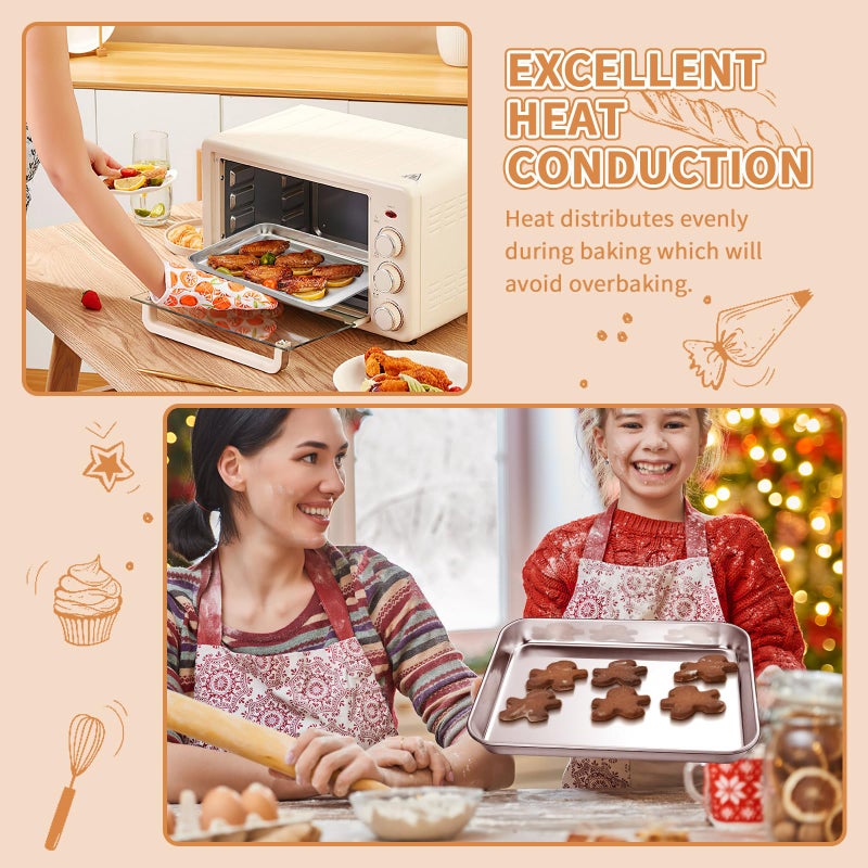 Deedro طقم صواني خبز من الفولاذ المقاوم للصدأ مكون من 2، صينية بسكويت ديدرو، صينية خبز معدنية، صينية فرن، غير سامة وقوية، مقاومة للصدأ وتشطيب مرآة، سهلة التنظيف وآمنة في غسالة الصحون، 10 × 8 × 1 بوصة - Image 4